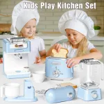 Juego De Cocina Electrodomésticos X3 Piezas Con Luz Y Sonido Color Celeste