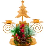 Candelabro Porta Velas X2 Decorativos Navidad 17cm Color Dorado