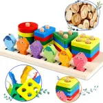 Juego Pesca + 4 Torres Encastre Madera Didactico Iman Peces Color Multicolor Tienda Cracovia Juguete 2 En 1