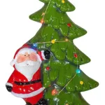 Adorno Ceramica Arbol De Navidad Papa Noel 23cm + Luz Deco Luces Amarillo