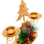 Candelabro Porta Velas X2 Decorativos Navidad 17cm Color Dorado