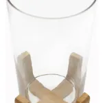 Portavela Jarrón De Vidrio Grande Con Base De Madera 34cm