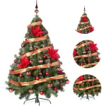 Arbolito Navidad Montañes Deluxe 1.50mt + Decoración Rojo 