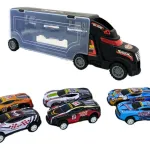 Camión Porta Autos Valija + 6 Autos De Carrera A Fricción Color Negro
