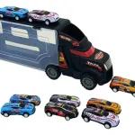 Camión Porta Autos Valija + 6 Autos De Carrera A Fricción Color Negro