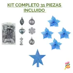 Arbol Navidad Tronador Slim Blanco 1,50mt + Kit 31 Deco Azul