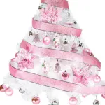 Arbol De Navidad Blanco Tronador Lujo 1,20mts Decorado Rosa