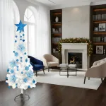 Arbol Navidad Tronador Slim Blanco 1,50mt + Kit 31 Deco Azul