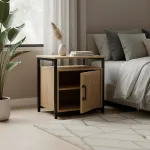 Mesa De Luz Noche Chica Mesita Moderna Mdf Hierro 54cm