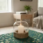 Portavela Vidrio Con Base De Madera Decoración Hogar 15cm