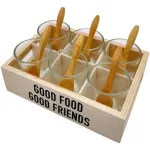 Set X6 Copetineros De Vidrio Y Madera Con Cucharitas