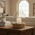 Portavela Vidrio Con Base De Madera Decoración Hogar 15cm
