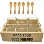 Set X6 Copetineros De Vidrio Y Madera Con Cucharitas