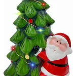 Adorno Ceramica Arbol De Navidad Papa Noel 23cm + Luz Deco Luces Amarillo
