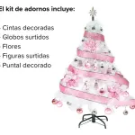 Arbol De Navidad Blanco Tronador Lujo 1,20mts Decorado Rosa