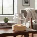 Portavela Vidrio Con Base De Madera Decoración Hogar 15cm