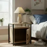 Mesa De Luz Noche Chica Mesita Moderna Mdf Hierro 54cm