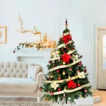 Árbol De Navidad Montañes Deluxe 1.80mts Decorado Rojo Oro