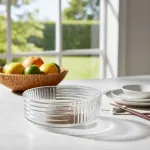 Bowl Vidrio Ensaladera Recipiente Con Base De Madera 20cm