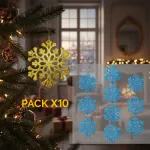 Adorno Colgante Copo De Nieve Decoración Arbol Navidad X10u