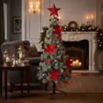 Arbol De Navidad Decorado Slim Nevado 1,50m + Kit Decoracion