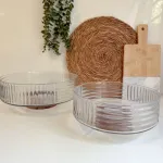 Bowl Vidrio Ensaladera Recipiente Con Base De Madera 20cm