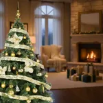 Arbolito Navidad Montañes Deluxe 1.50mt + Decoración Oro