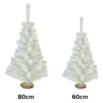 Arbol De Navidad Blanco Mini Arbolito 0,80mts Base De Tronco Natural