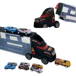 Camión Porta Autos Valija + 6 Autos De Carrera A Fricción Color Negro