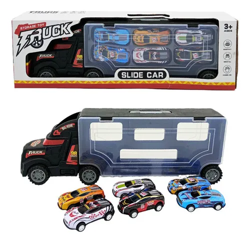 Producto Camión Porta Autos Valija + 6 Autos De Carrera A Fricción Color Negro Imagen