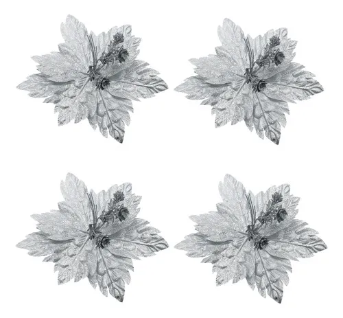 Producto Flor 25cm Plata Arbol De Navidad Adornos Decoración X4u Imagen