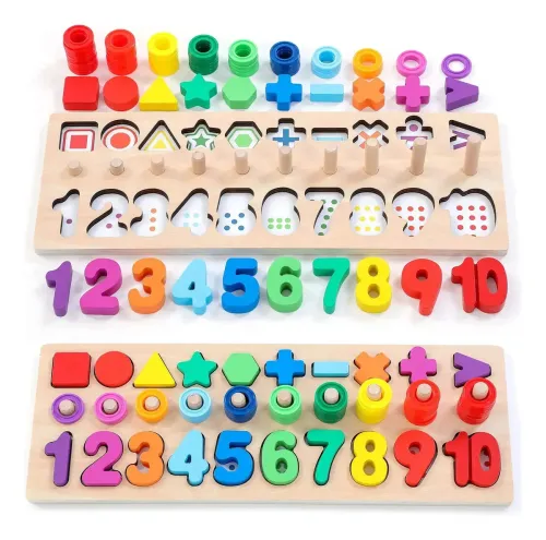Tablero Madera Montessori 3 En 1 Números Formas Sensorial Multicolor