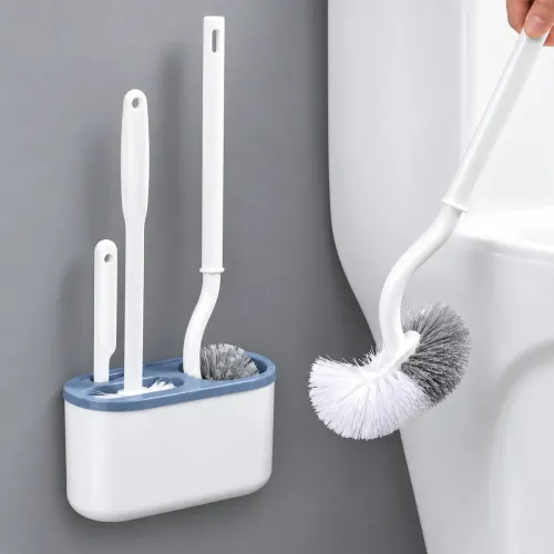 Set Escobillas Baño 3 En 1 Silicona Base Soporte Adhesivo Peltre