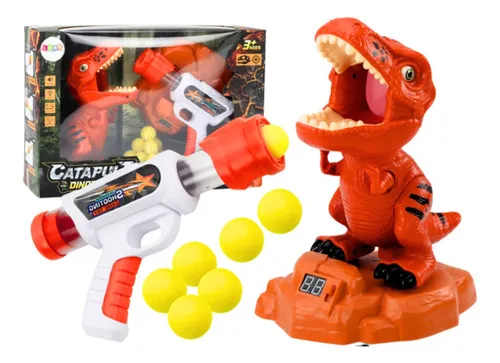 Producto Dinosaurio Con Pistola De Lanza Dardo Pelota Juego Al Blanco Color Naranja Imagen