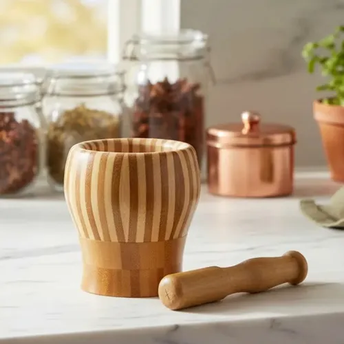 Producto Mortero De Madera Para Moler Con Pilón Moledor Machacador Imagen