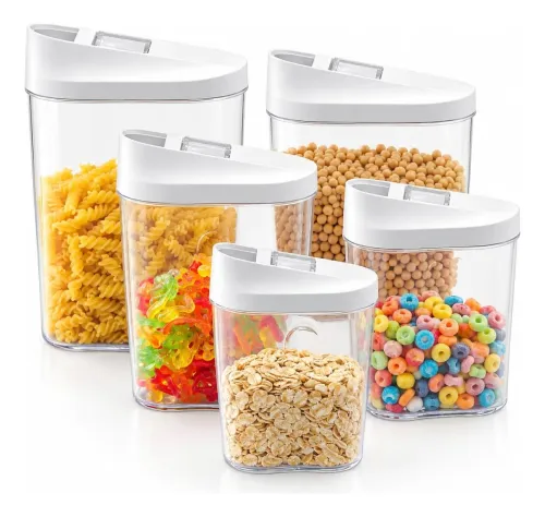 Set X5 Frascos Dosificadores Cerealero Organizador Cocina Transparente