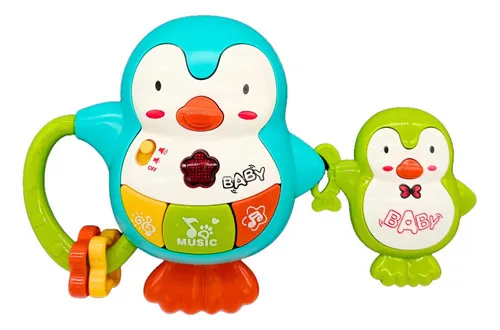 Producto Sonajero Musical Bebé Expreso Polar Pingüino Celeste Con Luces Y Sonidos Imagen