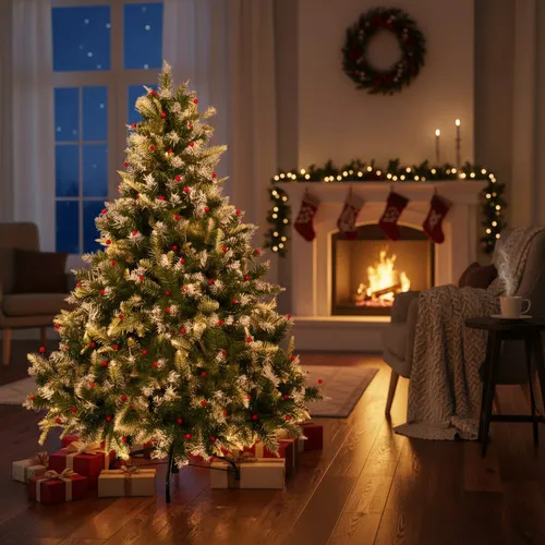 Producto Arbol De Navidad Pino Natural Nevado Con Berry 1.50mts Color Verde Imagen