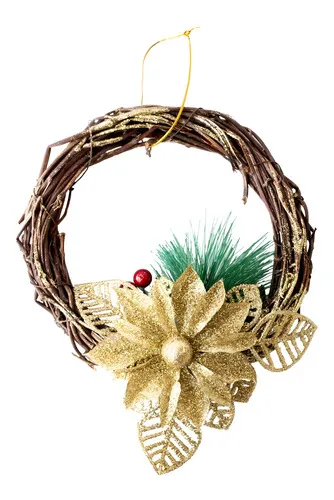 Producto Corona Navideña Decorada Navidad Con Flor Color Amarillo Imagen