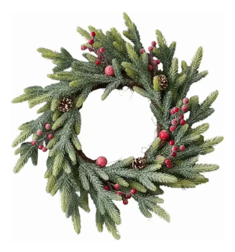 Corona Navideña Nevada Decorada Adornos Navidad 60cm Verde