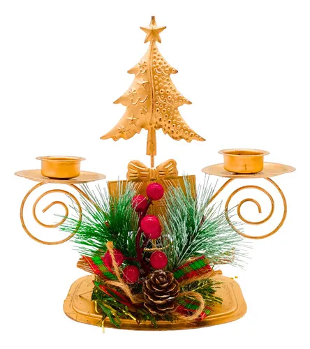 Producto Candelabro Porta Velas X2 Decorativos Navidad 17cm Color Dorado Imagen
