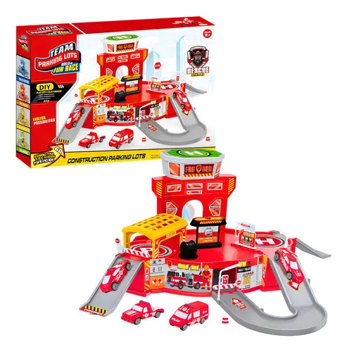 Producto Pista De Autos Estacion De Bomberos Juguete Con Accesorios Color Rojo Imagen
