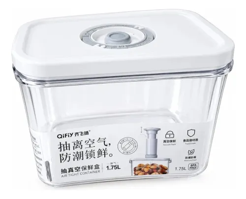Taper Hermético 1700ml Válvula Vacío Sin Bomba Freezer Transparente