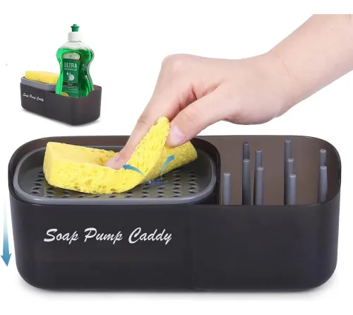 Organizador Dispenser Bacha 3 En 1 Escurridor Cocina Esponja Negro