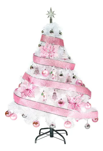 Producto Arbol De Navidad Blanco Tronador Lujo 1,20mts Decorado Rosa Imagen