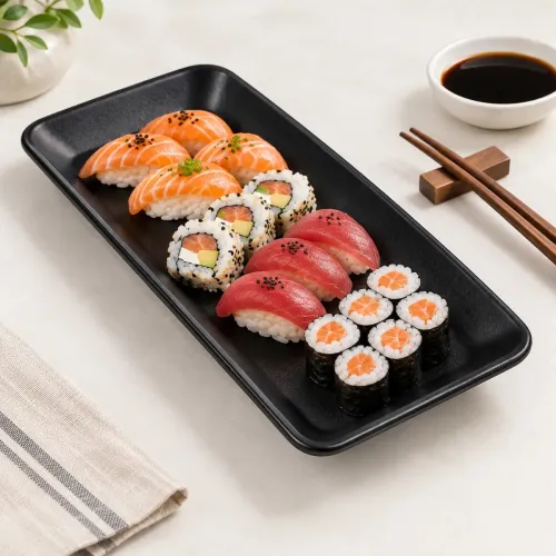 Set X3 Bandejas Para Servir Sushi Multiuso Rectangulares Negro