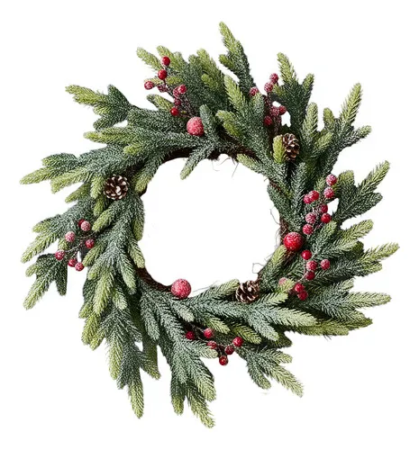 Producto Corona Navideña Nevada Decorada Adornos Navidad 60cm Color Verde Imagen