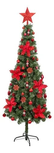 Producto Arbol De Navidad Decorado Slim Verde 1,80mt + Kit Decoracion Imagen