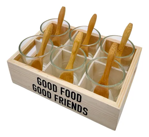 Producto Set X6 Copetineros De Vidrio Y Madera Con Cucharitas Imagen