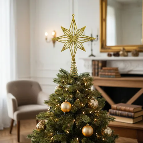 Producto Punta Estrella Dorado 22cm Decoracion Para Arbol De Navidad Imagen
